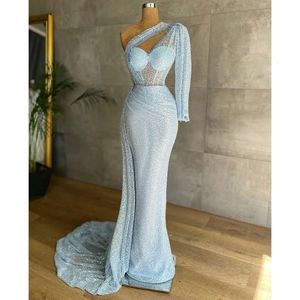 Soirée personnalisée avec des robes sexy Sirène Sirène One-Shouder Fabrine Fabric Tissu Forme Forme Form Prom Robe pour les femmes arabes Vestidos de Novia
