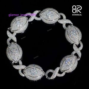 Custom Evil Eye Cuban Link Chain Bracelet Pass Diamond Tester VVS Ice Out Moissanite Sier Gold Ploated Fine Jewelry for Man