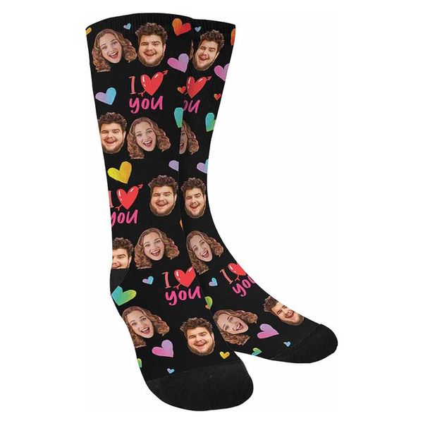 Calcetines de cara personalizados para hombres y mujeres Amo a mi novio novia calcetines para regalo del día de San Valentín