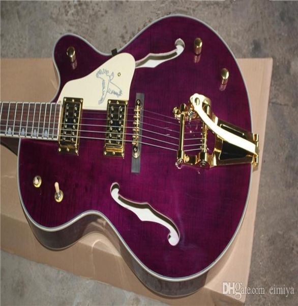 Custory Factory New Purple Semihollow Guitar Guitar Body Gold Hardware Accessoires Tremolo Bridge System Connexion Organ CU9628924