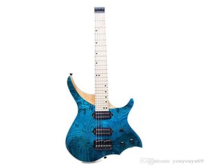 Aangepaste fabriek hele blauwe burst headless 6-snarige elektrische gitaar esdoorn toets biedt maatwerk 2613879