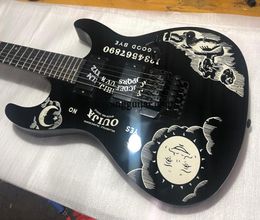 Guitare électrique directe entière personnalisée en usine, 6 cordes en forme de peinture noire, peinture à l'huile, touche rose et noir, acces6607742