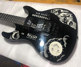 Guitare électrique directe entière personnalisée 6string en forme de peinture noire peinture à l'huile rose et noirs Acces2966424
