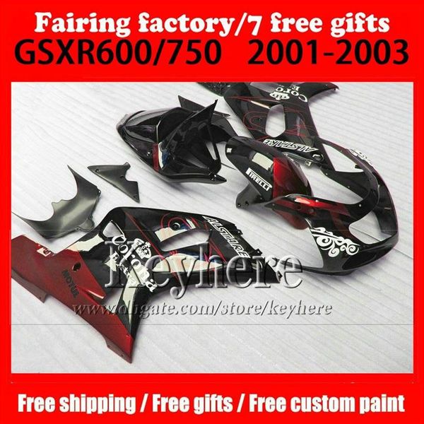 Kit de carenado personalizado para SUZUKI k1 GSXR 600 750 2001 2002 2003 Corona rojo negro carenados motobike set GSXR600 GSXR750 01 02 03 NJ14 285t