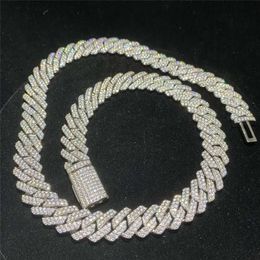 Bijoux Hip Hop Men de hip hop personnalisé 14 mm largeur 2 lignes Stone VVS Diamond Sterling Sier Moisanite Cuban Link Chain