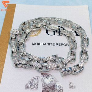 Aangepaste mode -sieraden Iced Out VVS Moissanite Hiphop Cuban Link Chain White Gold Plated 925 Silver Round Circle Chain Necklace