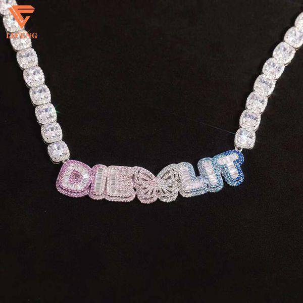 Joyería de moda personalizada Sier RoundBaguette diamante VVS Moissanite Hiphop Arco Iris Color mariposa colgante collar