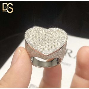 Aangepaste mode heren Sier Moissanite Ring hart Iced Out diamanten ringen