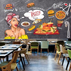 Aangepaste fastfood restaurant achtergrond behang hamburger pizza muurschildering snack bar industrieel decor muur papieren papel tapiz