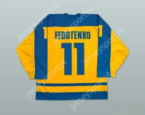 Aangepaste Fedotenko 11 Oekraïne Nationaal Team Gele hockeytrui Top gestikt S-M-L-XL-XXL-3XL-4XL-5XL-6XL