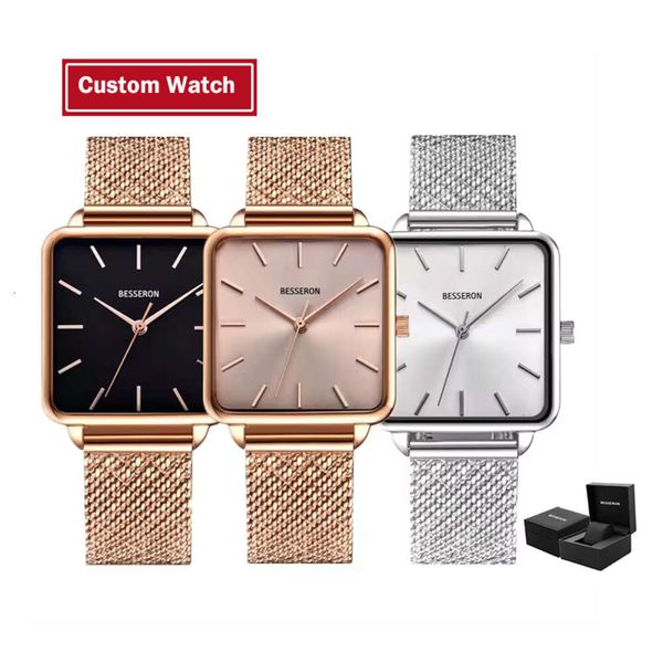 reloj femenino personalizado 3atm acero inoxidable Japan Movt Square Reloj Women 40 mm Relojes de cuarzo