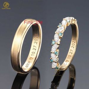 Joyería fina personalizada, conjunto de anillos de compromiso de oro amarillo sólido de 14K y 18K, anillos de boda de moissanita para mujer y hombre