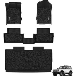 Custom Fit All Weather TPE Cargo Liner en Floor Mats voor 2021-2024 Ford Bronco 2 -deur - Volledige ingestelde autofatten voor 1e en 2e rij