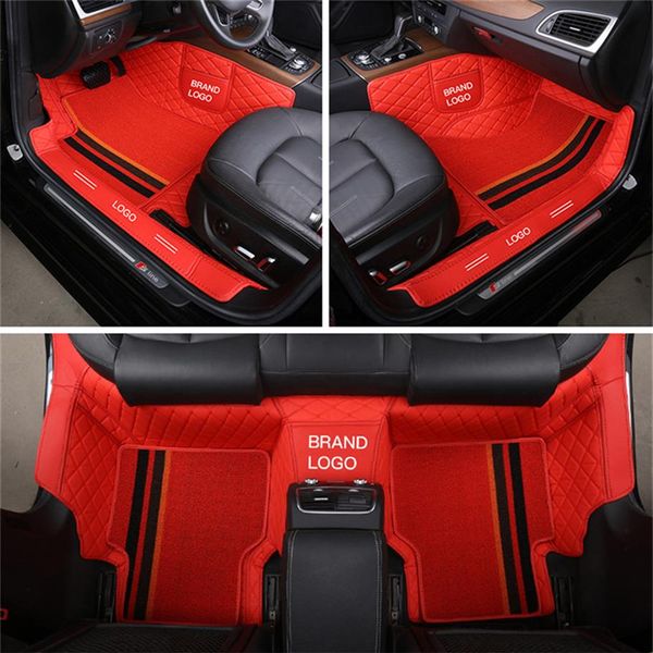 Alfombrilla de suelo para coche de ajuste personalizado, Material respetuoso con el medio ambiente de cuero impermeable, específico para coche, juego completo de alfombras de doble capa con bordes Logo2600