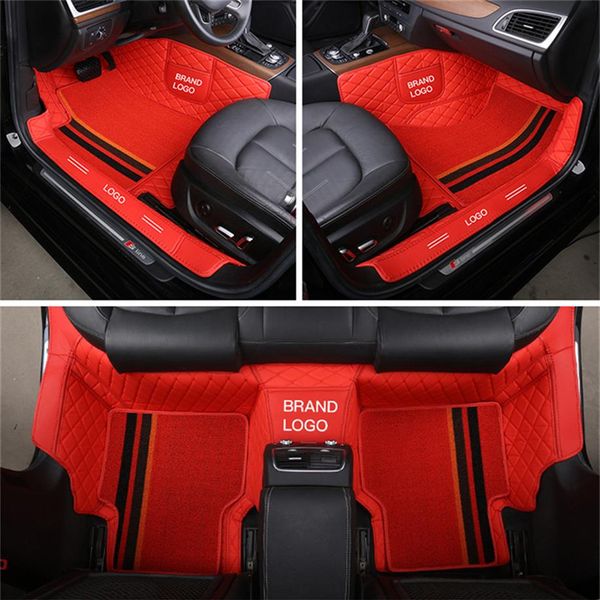 Tapis de sol de voiture sur mesure en cuir imperméable matériau respectueux de l'environnement spécifique à la voiture Double couches ensemble complet tapis avec bordures Logo2653