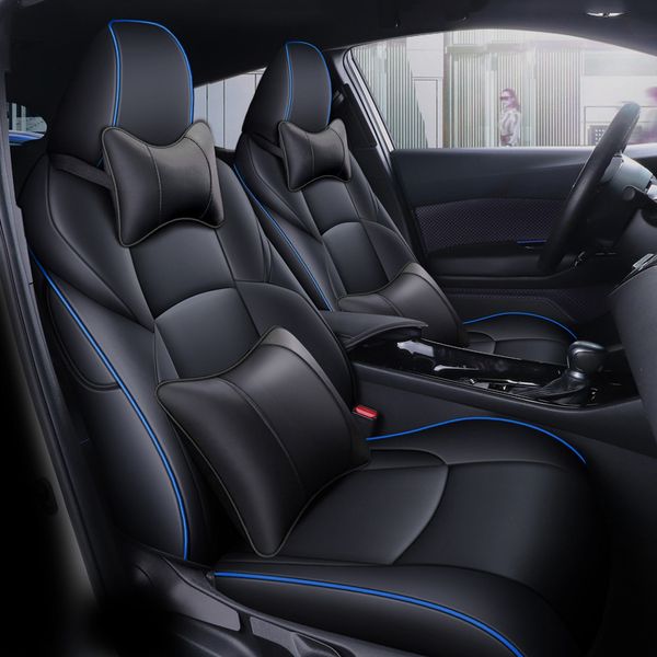 Housses de siège de voiture sur mesure compatibles avec les modèles Toyota CHR – Accessoires de décoration intérieure en cuir artificiel (noir/rouge, ensemble complet)