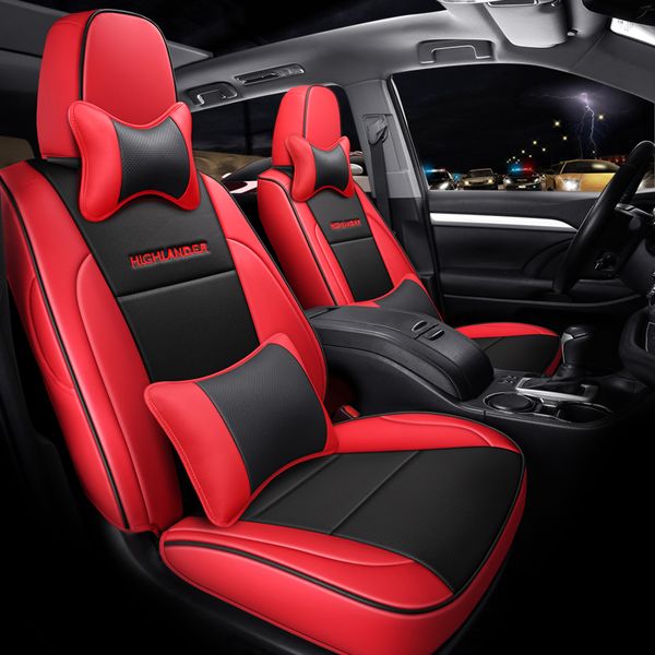 Couvoirs de si￨ge d'auto sur mesure pour Toyota Select Highlander Second Row 40/60 Split En cuirtette Protective Seat Cushion Styling 5 si￨ges - RED / NOIR