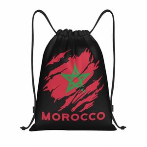 Bandera personalizada de Marruecos Bolsas con cordón para entrenamiento Mochilas de yoga Hombres Mujeres Marroquí Orgulloso Deportes Gimnasio Sackpack 528F #