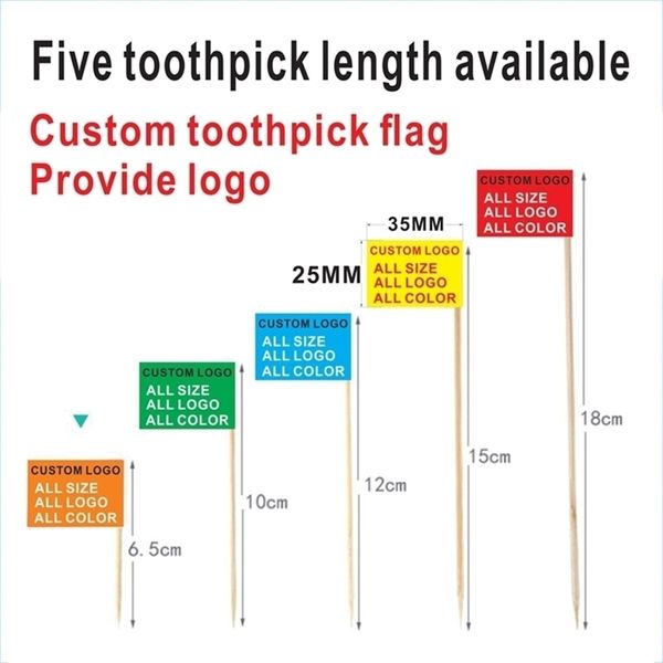 Drapeaux personnalisés 3,5 x 2,5 cm. Une variété de longueurs de cure-dents peut être sélectionnée. Ornements de fruits D220704