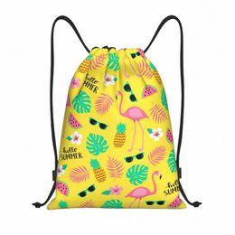 Personnalisé Flamingos et feuilles sac à cordon hommes femmes léger motif de pin tropical sport gym stockage sac à dos E7Zi #