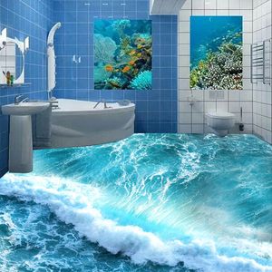 Aangepaste vloer muurschildering 3D-stereoscopische oceaan zeewater slaapkamer badkamer vloer behang PVC waterdichte zelf-adhesie muurschilderingen wallpaper 201009