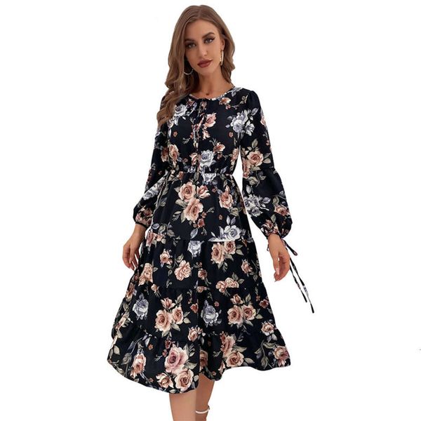 Robe à fleurs personnalisée, mode femme, manches longues, imprimé Vintage