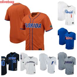 Personalizado Florida Gators 2 Ty Evans 25 Richie Schiekofer 1 Dale Thomas 43 Matt Prevesk 23 Deric Fabian camiseta de béisbol 16 Rene Lastres 32 Tucker Talbott 8 Brandon Sproat