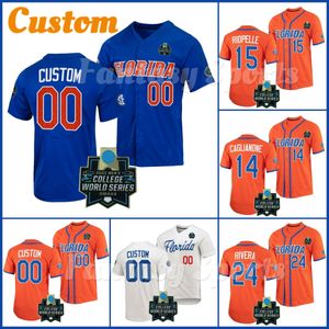 Personalizado Florida Gators BT Riopelle Jersey de béisbol Brandon Sproat Luke Heyman Jac Caglianone Josh Rivera 24 College Orange Royal Blue World Series