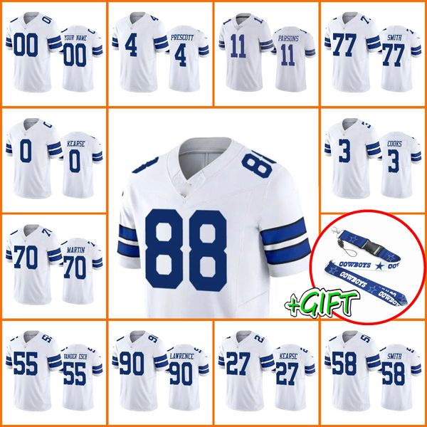 Maillots de football personnalisés Dallas''Cowboys''Men 4 Dak Prescott 11 Micah Parsons 88 CeeDee Lamb 90 Demarcus Lawrence 7 Trevon Diggs Femmes Jeunesse White Vapor Limited Jersey