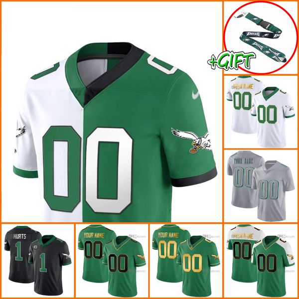 Maillots de football personnalisés Philadelphiaeagles6 Devonta Smith 1 Jalen Hurts 62 Jason Kelce Jalen Carter A.J.Brown Brandon Graham Dawkins Men Women Youth Youth Limited Jersey