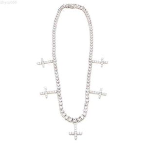 Collier de Tennis en argent Moissanite, personnalisé, feu libre, 5.0mm, véritable argent 925, croix, chaîne