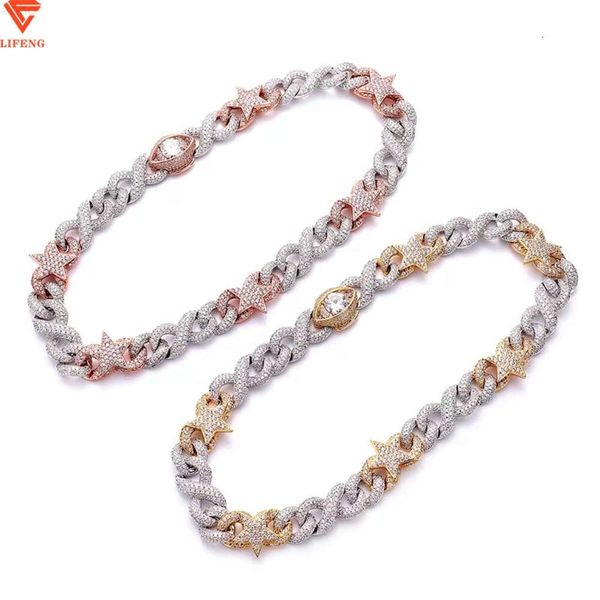 Collar de cadena de oro rosa y plata con forma de estrella de 20 pulgadas con diamantes de moissanita totalmente helados personalizados cadena cubana de estrella para hombres