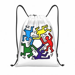 Personnalisé drôle Graffiti Figures sac à cordon léger géométrique abstrait Haring peintures Art Sports Gym sac à dos de stockage 33Ls #