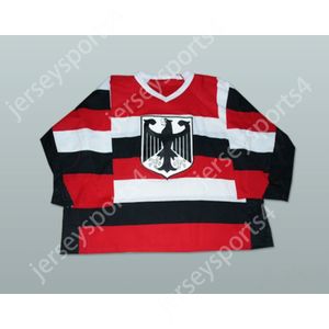 Aangepaste DUITSLAND NATIONAAL TEAM GESTREEPTE HOCKEY JERSEY ELKE SPELER OF NUMMER Top gestikt S-M-L-XL-XXL-3XL-4XL-5XL-6XL