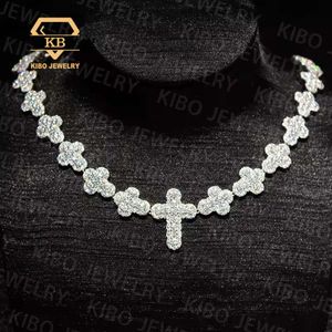 Aangepast cadeau Hiphop Iced Out Cluster Sterling Sier Moissanite Tennis Cross Chain Necklace