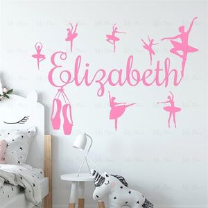 Aangepaste meisjesnaam Vinyl Decals Ballerina Girls Gift Room Soft Pink Decoratie Wall Stickers Ballet Pose Silhouet Murken 220621