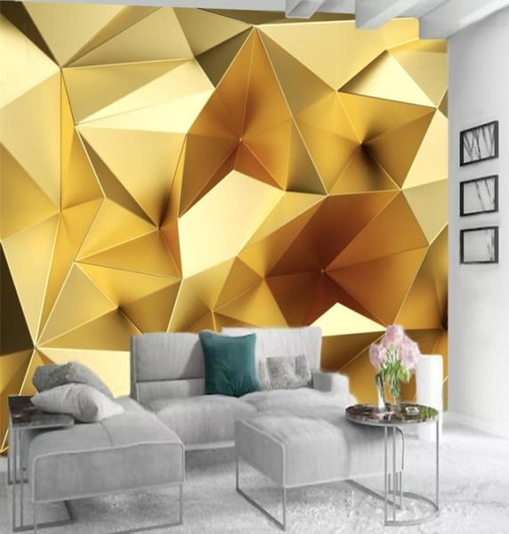 Personnalisé doré géométrique 3d papier peint européen luxe polygone papiers peints salon TV fond amélioration de l'habitat Mural Wallpape1772409
