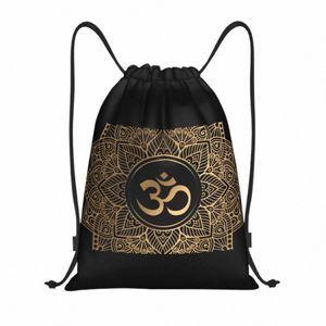 Custom Golden Om Mandala Drawtring Backpack Bags Men Women Lightweight Henna Aum Gym Sports Sackpack Sacks voor reizen V743#