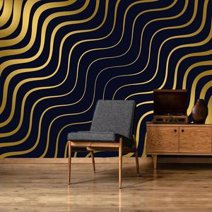 Grand papier peint Mural personnalisé à rayures ondulées dorées, revêtement 3D moderne de luxe pour salon, canapé, chambre à coucher, arrière-plan de télévision