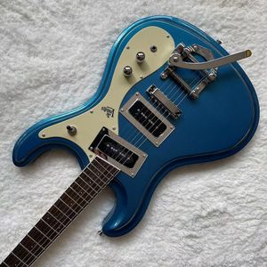 Guitare électrique Custom Grand 1966 Mos Style avec cordier trémolo et deux micros P-90 noirs de couleur bleue acceptent guitare, basse, ampli, pédale, pièces OEM