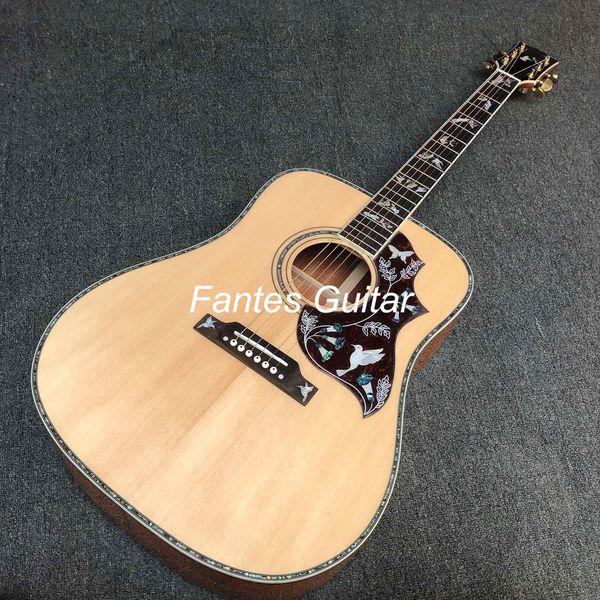 Custom Grand dreadnought Guitare Table en épicéa massif KOA Back Side Full Abalone Shell Binding Dove Style Acoustic Guitar 41 Inch Dove Guitar