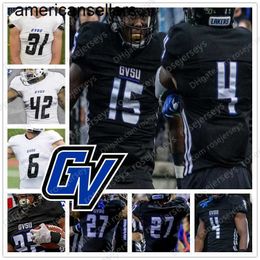 Custom Grand Valley State GVSU voetbal Black White 5 Austin Paritee 7 Cole Kotopka 22 Aryuan Cain-Sweasey 26 Tariq Reid Brandon Carr Jerseys