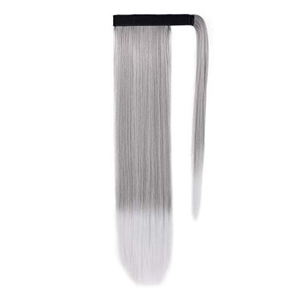 Postiche queue de poney cheveux humains gris personnalisé Clip sur cheveux vierges brésiliens gris argent ombre droite Extensions de cheveux queue de poney