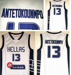 Custom Griekenland Hellas College Jerseys Het alfabetbasketbal draagt ​​13 Giannis Antetokounmpo Jersey Men White Team Spo
