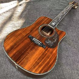Custom gitaar, volledig KOA, ebbenhouten toets, echte abalone shell binding en inleg, 41-inch hoogwaardige cutaway akoestische gitaar,