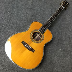 Guitarra personalizada, tapa maciza de abeto AAA, diapasón de ébano, aros y fondo de palisandro, guitarra acústica 42 de alta calidad OM de 39