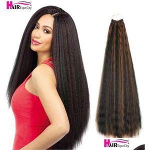 Extensions de cheveux personnalisés 20 pouces Kinky Straight Clogget Pré-bouclé Tresse synthétique naturelle Ombre Tressage Expo City 2206105221711 Drop D Ots1Y