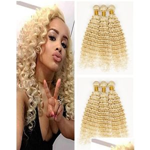 Extensiones de cabello personalizadas Paquetes humanos de onda profunda 613 Platinum Blonde Curly Virgin Weaves 3Pcslot Brasileño Sin proceso Entrega rápida Dhgx3