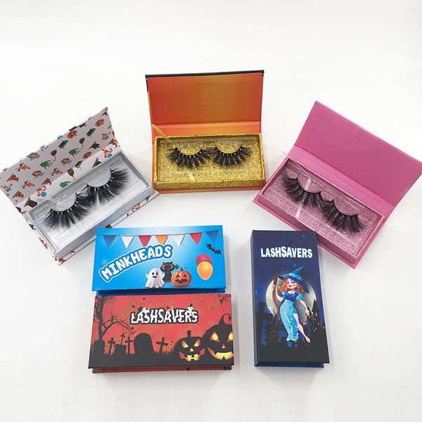 Cajas de pestañas personalizadas para Halloween, caja de embalaje de pestañas magnéticas vacías, estuche rectangular de pestañas de visón para pestañas dramáticas sin pestañas