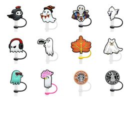 Personnalisé Halloween silicone paille toppers accessoires couverture charmes Réutilisable Splash Proof bouchon anti-poussière décoratif 8mm paille fête fournitures